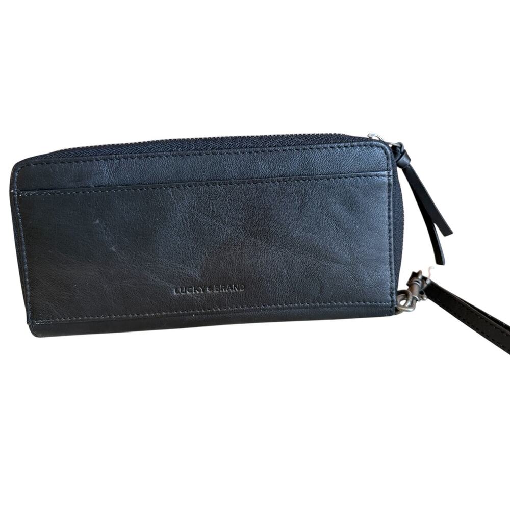 Lucky Brand Black Leather Zip Around Wallet Wristlet